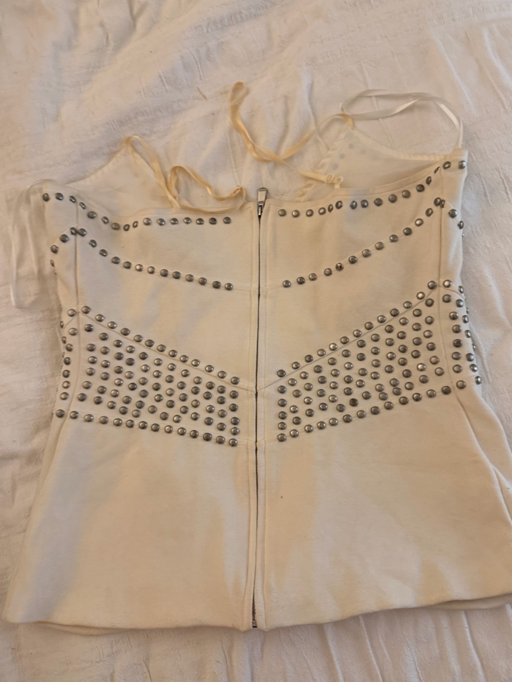 Rock & Republic Ivory Studded Corset Bustier Top Y2K Size M - Picture 3 of 8
